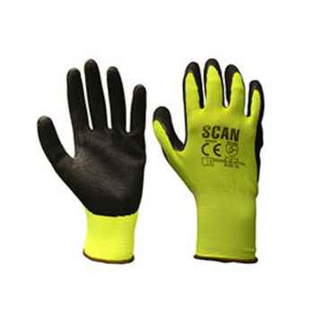 Product photograph of Scan Yellow Foam Latex Coated Gloves Size 9  